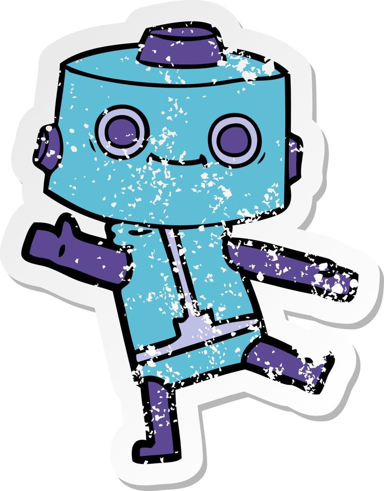 noodlijdende sticker van een tekenfilmrobot vector