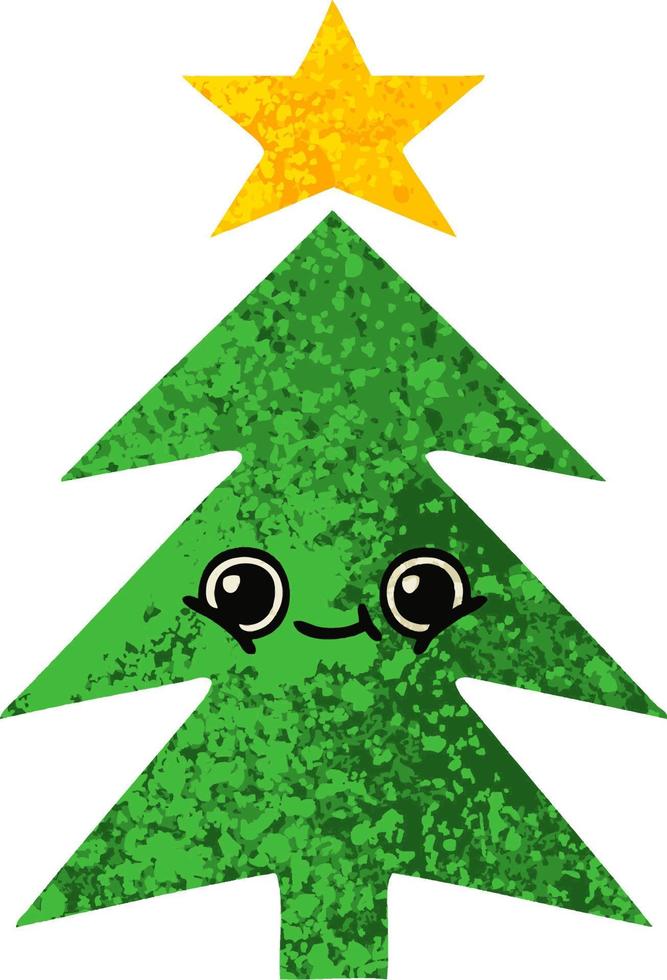 retro illustratie stijl cartoon kerstboom vector