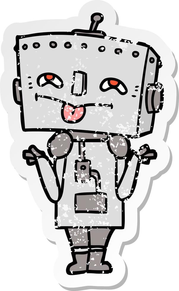 noodlijdende sticker van een tekenfilmrobot vector