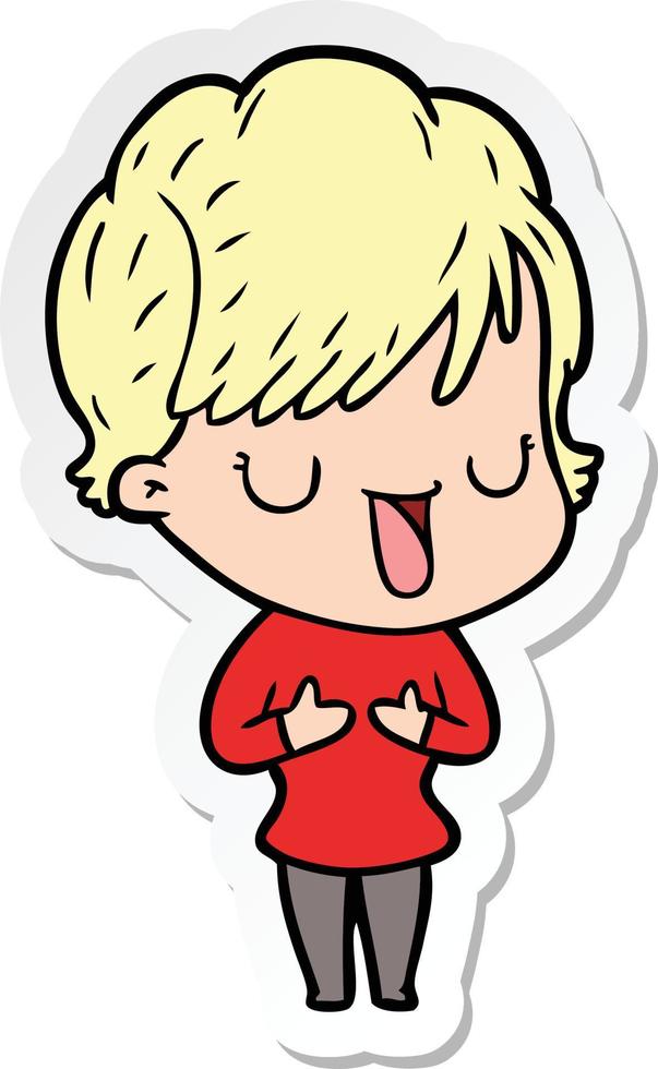 sticker van een cartoonvrouw die praat vector