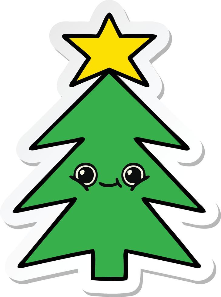 sticker van een schattige cartoon-kerstboom vector