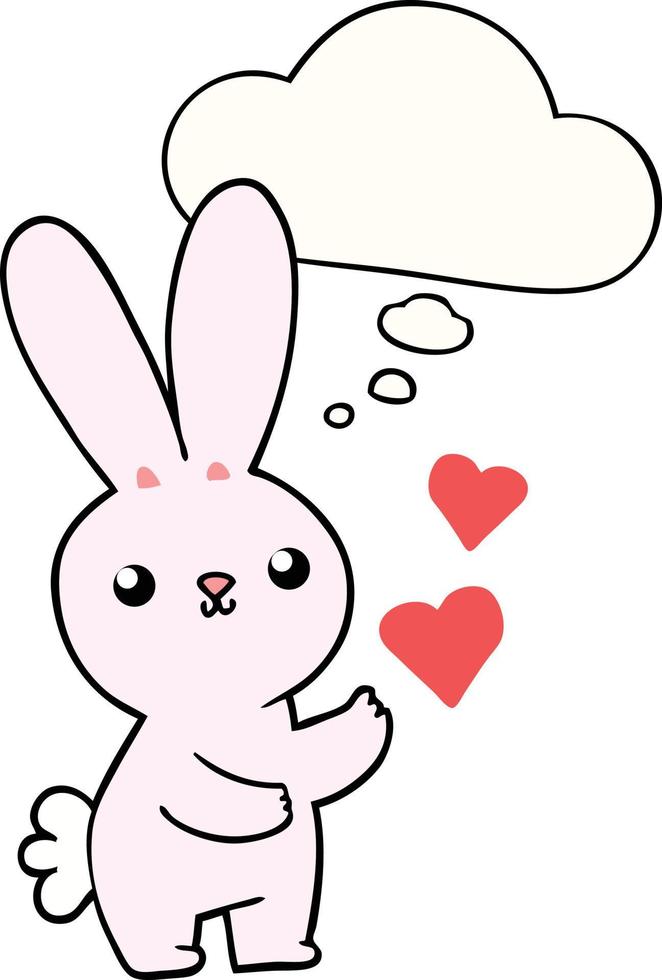 schattig tekenfilm konijn met liefde harten en gedachte bubbel vector
