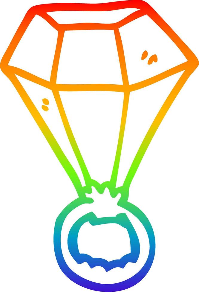 regenbooggradiënt lijntekening cartoon diamanten ring vector