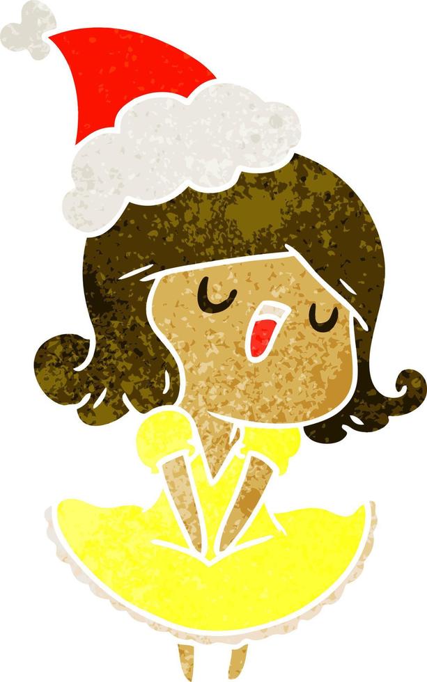 kerst retro cartoon van kawaii girl vector