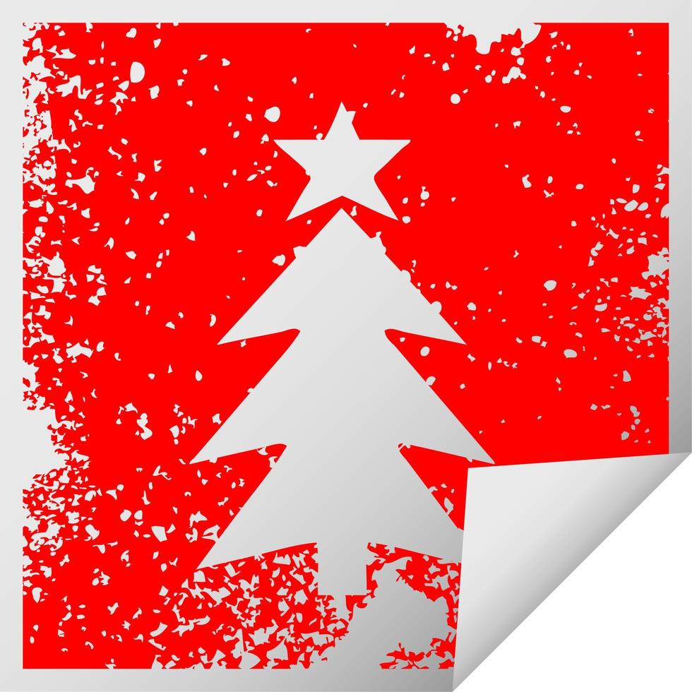 verontruste vierkante peeling sticker symbool kerstboom vector