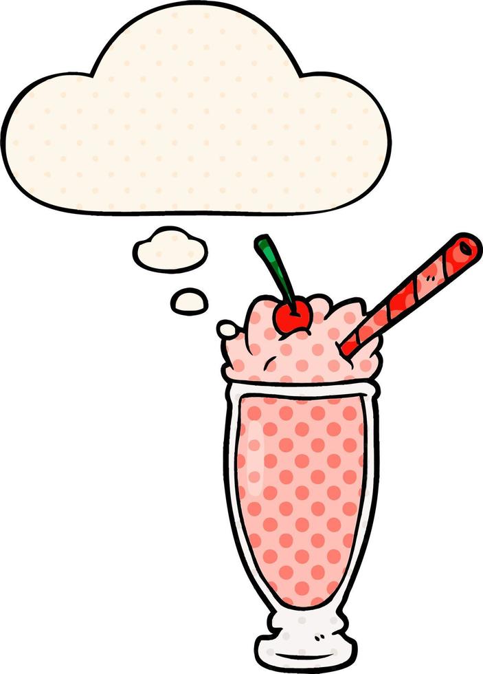 cartoon milkshake en gedachte bel in stripboekstijl vector