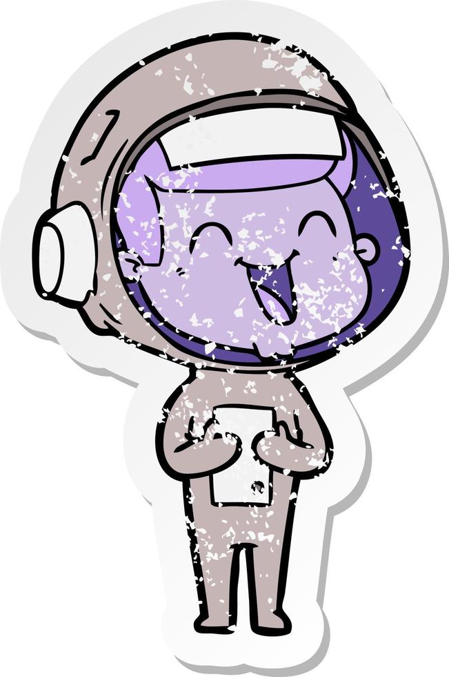 noodlijdende sticker van een happy cartoon-astronaut vector