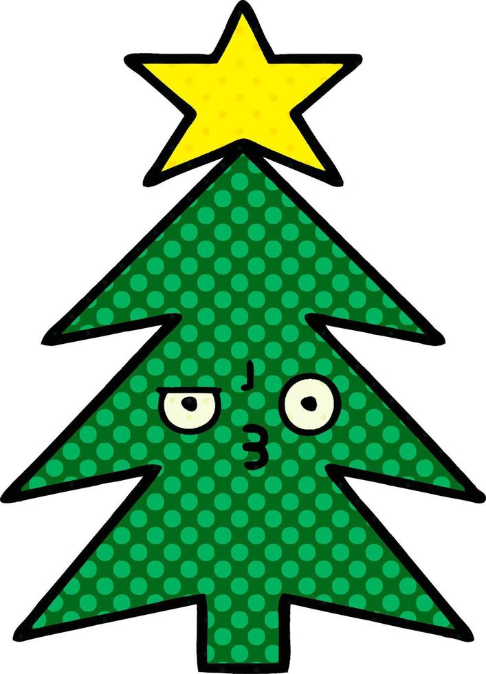 cartoon kerstboom in stripboekstijl vector