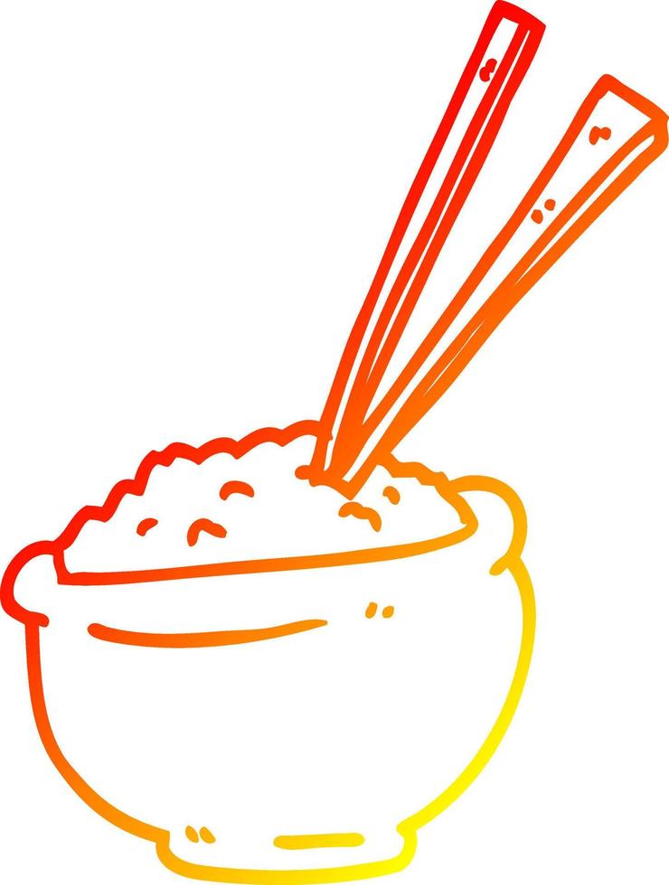 warm helling lijn tekening tekenfilm kom van rijst- met eetstokjes vector