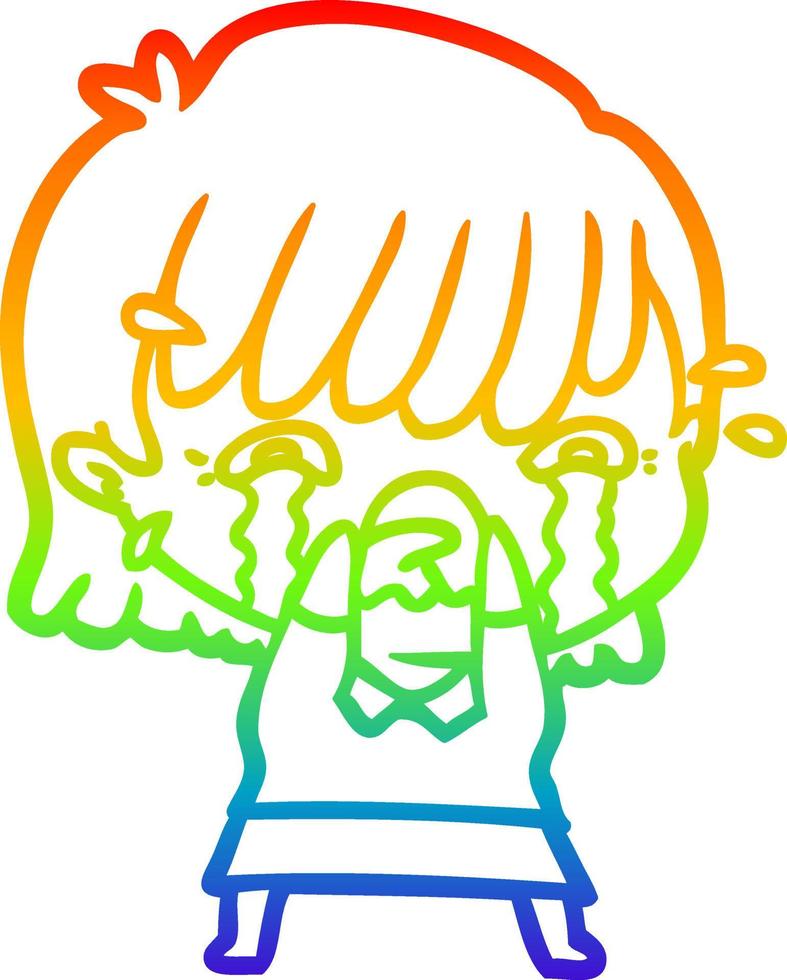 regenbooggradiënt lijntekening cartoon meisje huilen vector