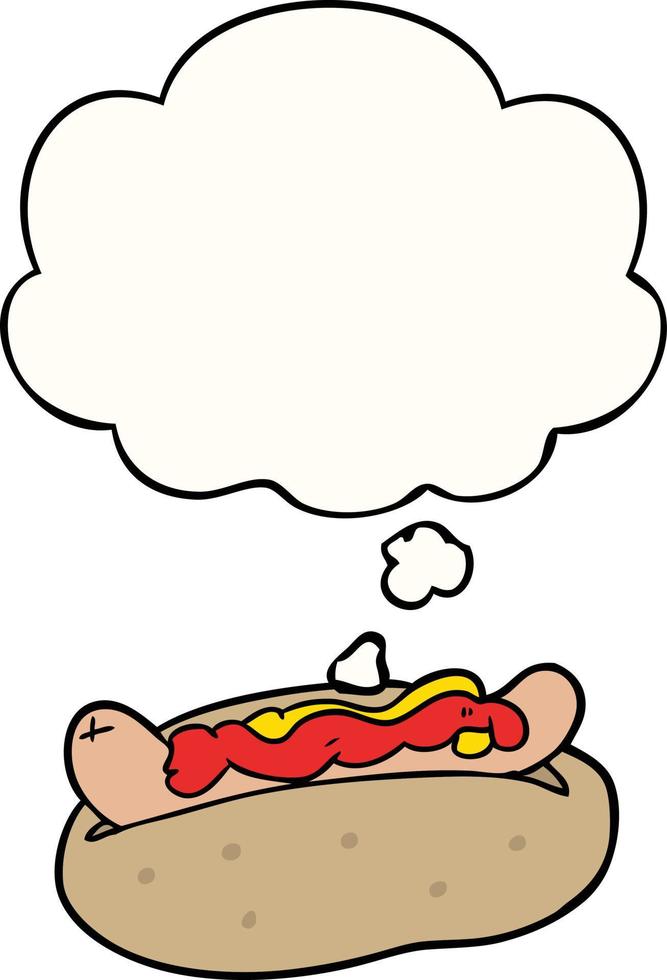 cartoon hotdog en gedachte bubble vector