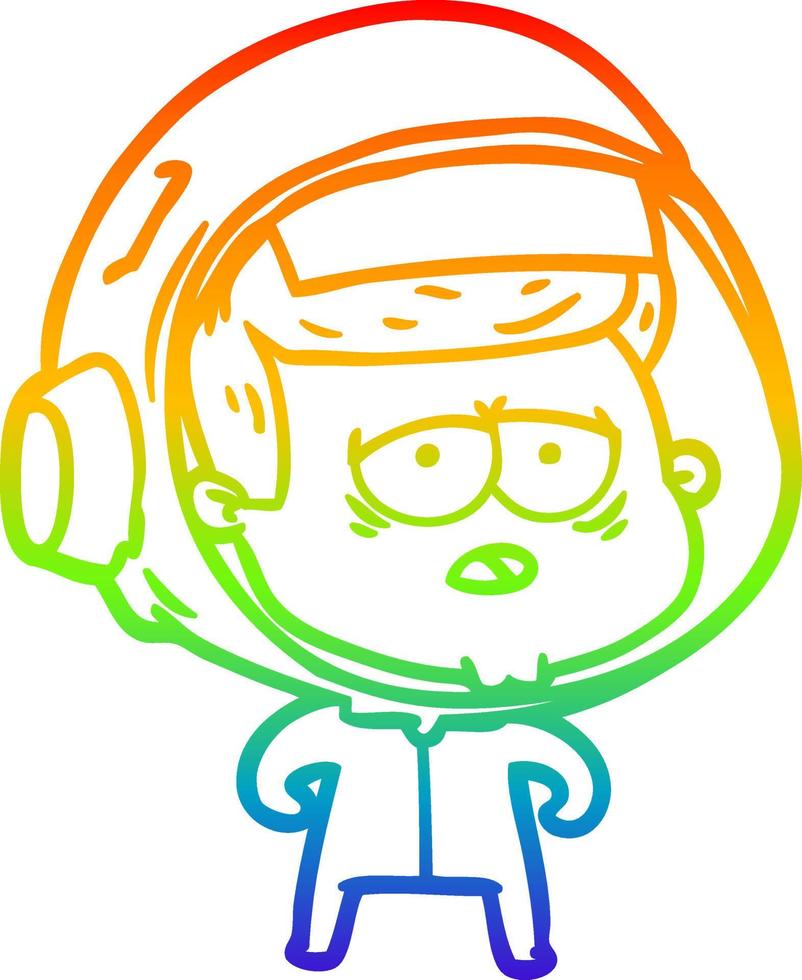 regenbooggradiënt lijntekening cartoon moe astronaut vector