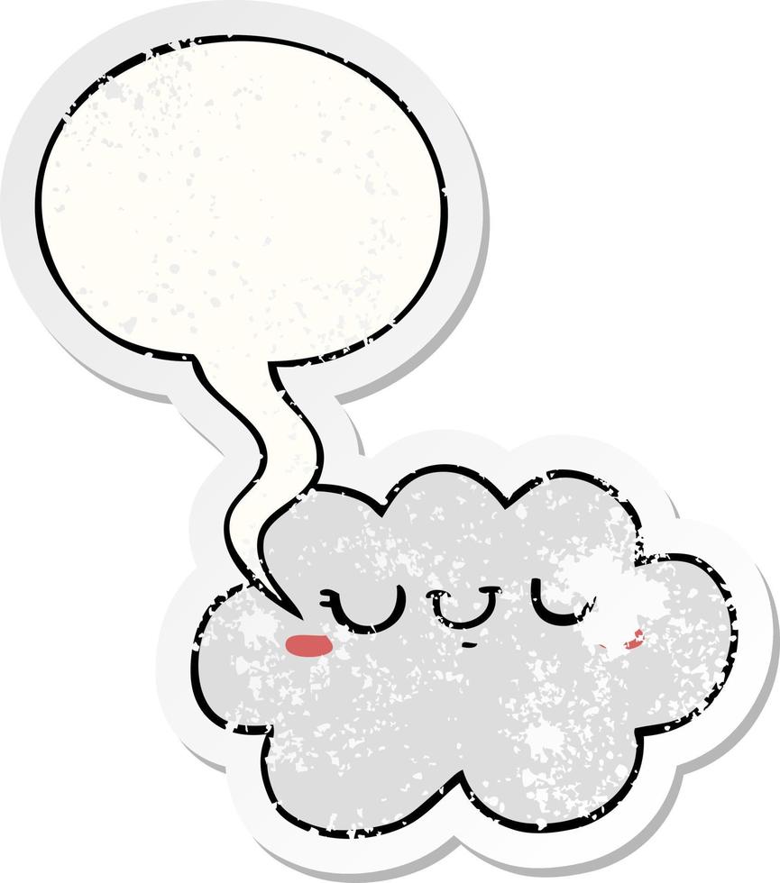 schattige cartoon wolk en tekstballon noodlijdende sticker vector