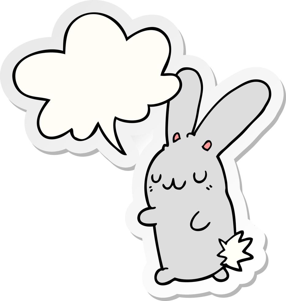 schattige cartoon konijn en tekstballon sticker vector