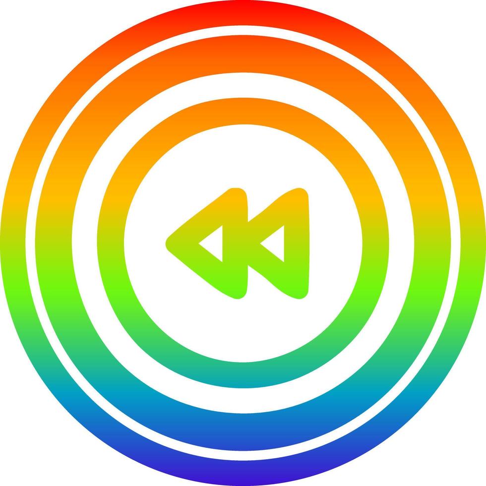 terugspoelen knop circulaire in regenboog spectrum vector