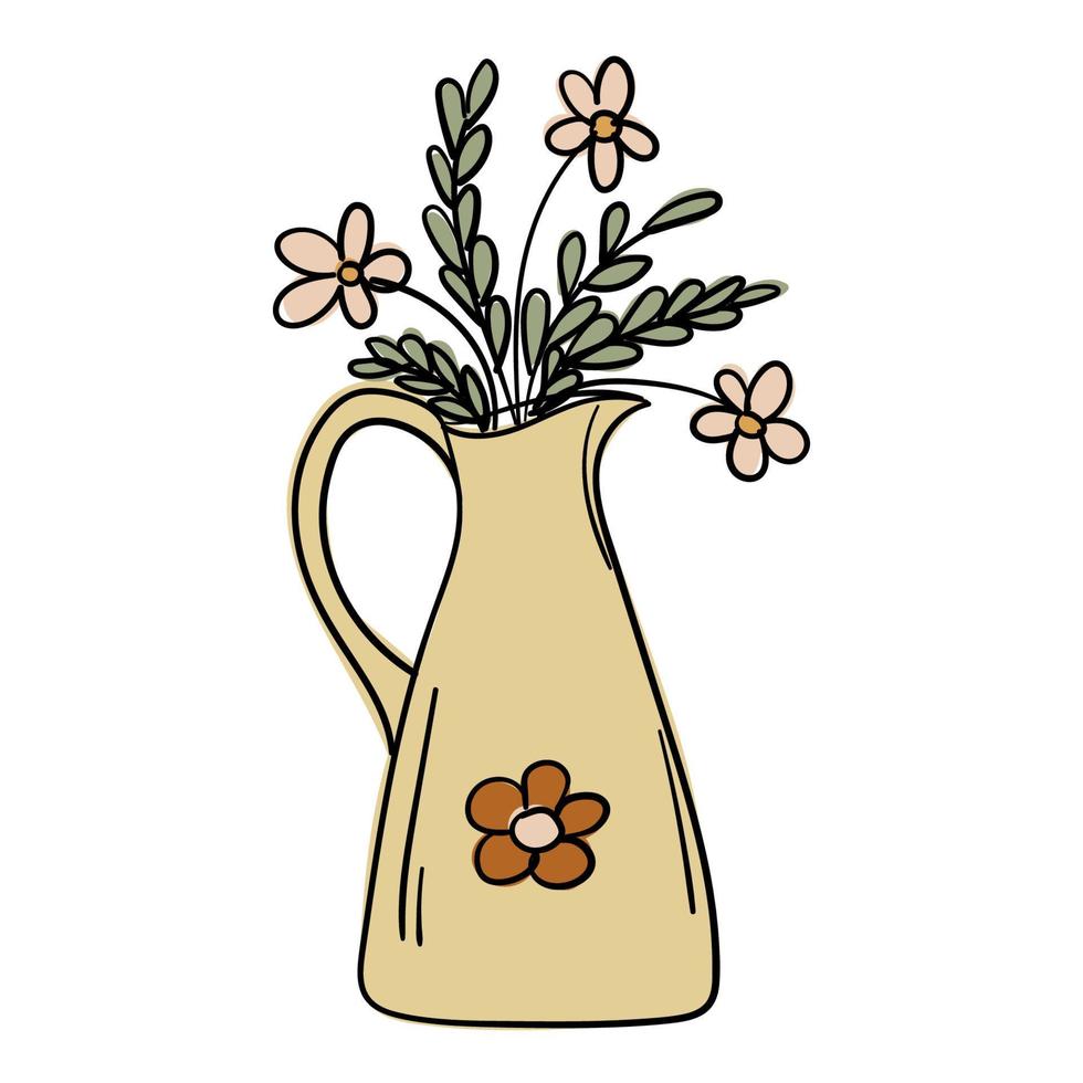 tekening sticker kruik met bloemen vector