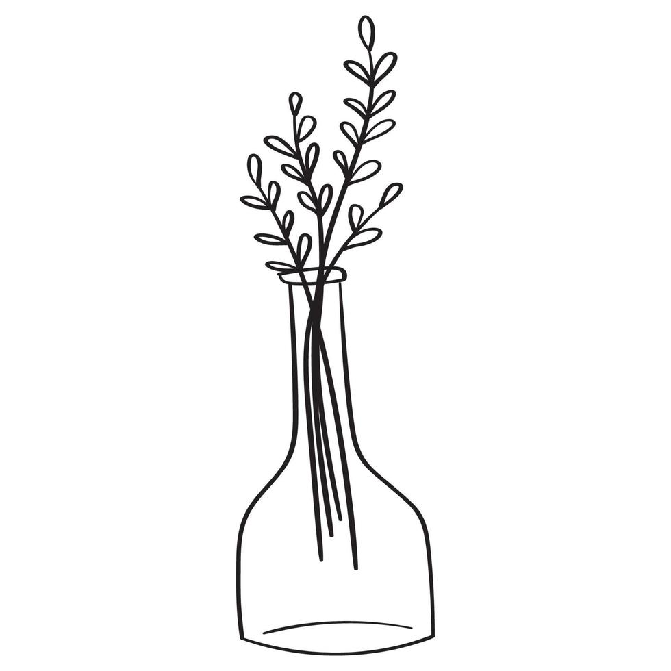 tekening bloemen in een vaas van een ongebruikelijk vorm geven aan, binnen- planten vector