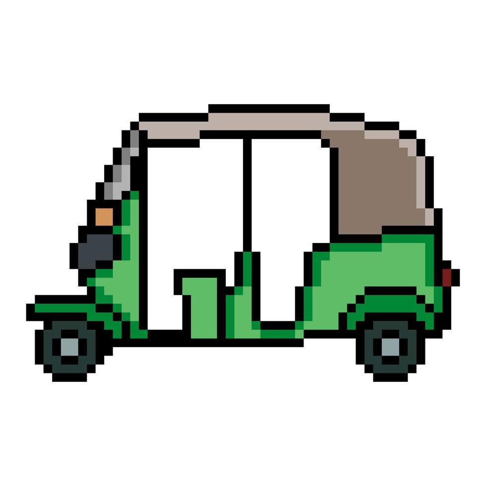 tuktuk Aziatisch traditioneel vervoer met pixel kunst. geïsoleerd Aan wit achtergrond. vector