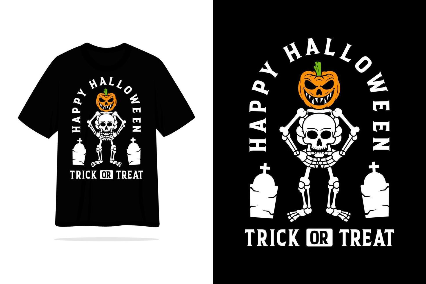 halloween skelet truc of traktatie t-shirt ontwerp illustratie vector
