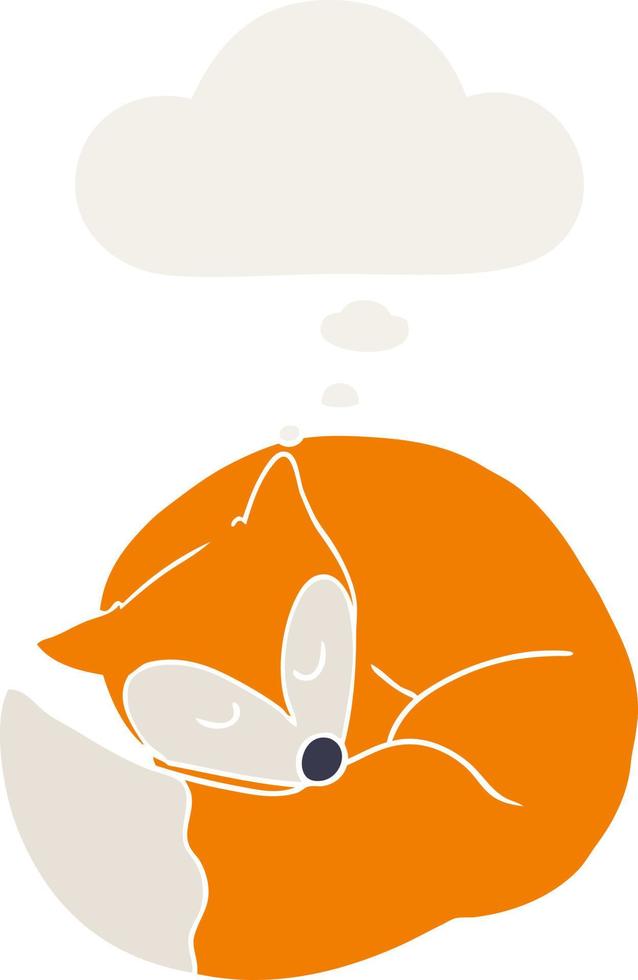 tekenfilm slapen vos en gedachte bubbel in retro stijl vector
