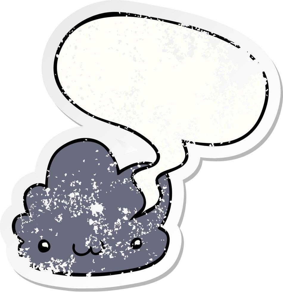 schattige cartoon wolk en tekstballon noodlijdende sticker vector