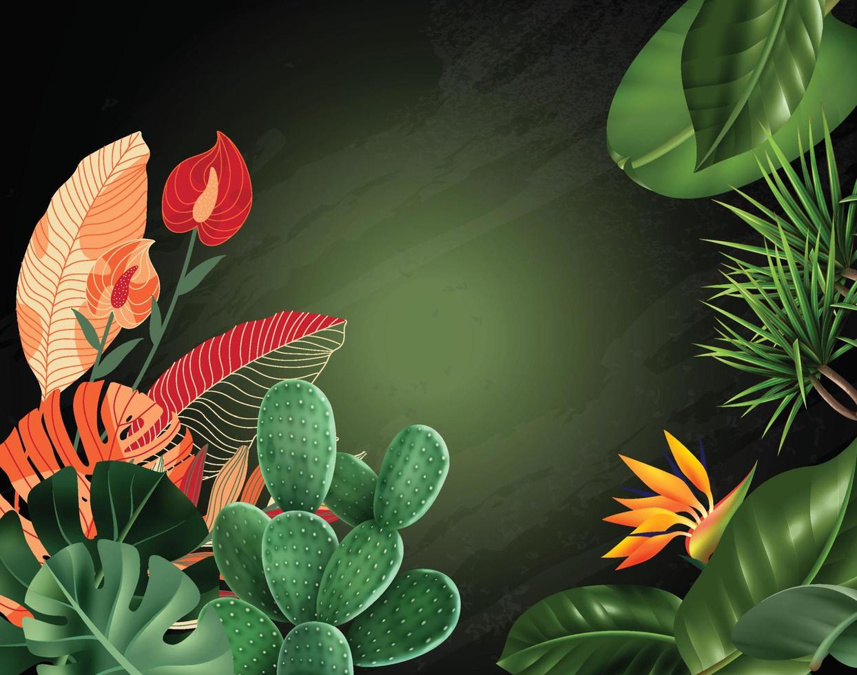 tropisch kamerplanten bloemen bladeren schoolbord vector