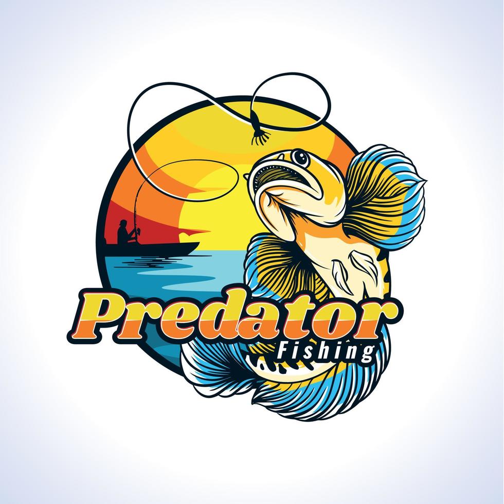 geel vis roofdier visvangst stijl logo vector