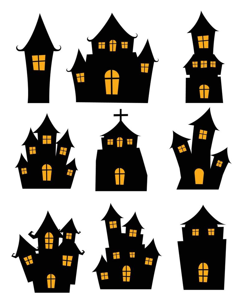 halloween zwart kasteel geïsoleerd Aan wit achtergrond. achtervolgd huis tekenfilm silhouet. vector