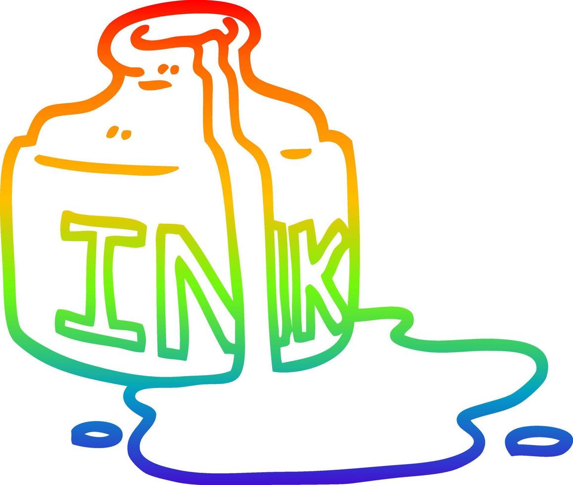 regenbooggradiënt lijntekening cartoon gemorste inktfles vector