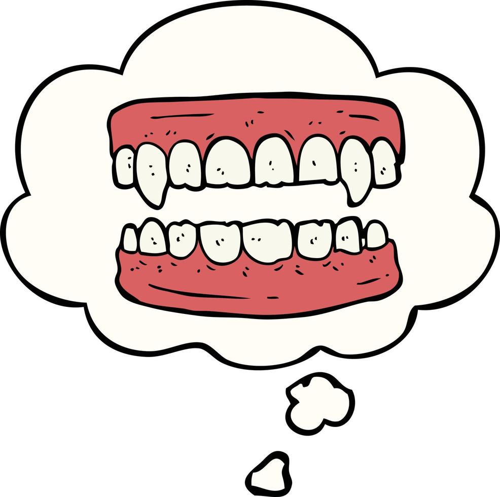 tekenfilm vampier tanden en gedachte bubbel vector