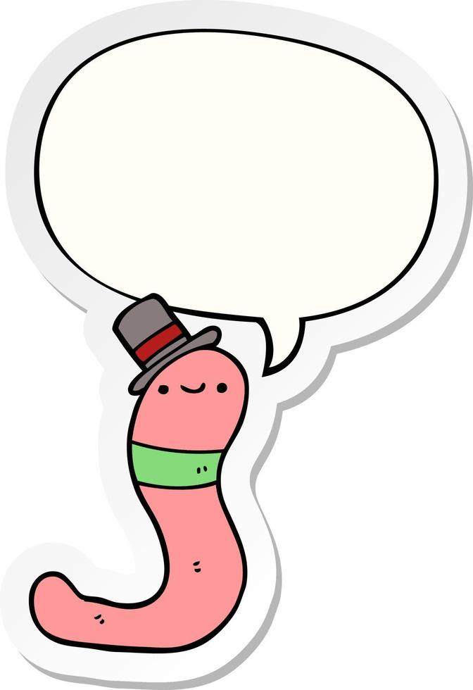 schattig tekenfilm worm en toespraak bubbel sticker vector