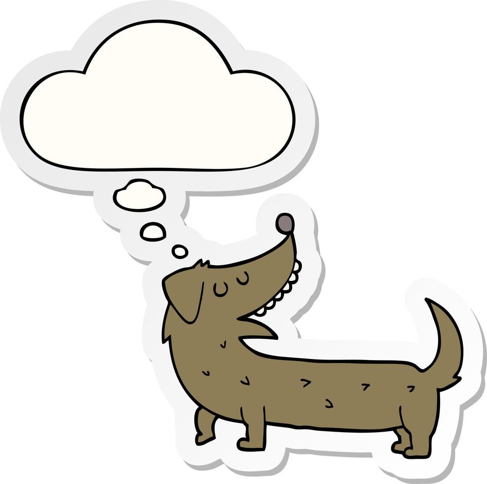 cartoon hond en gedachte bel als een gedrukte sticker vector