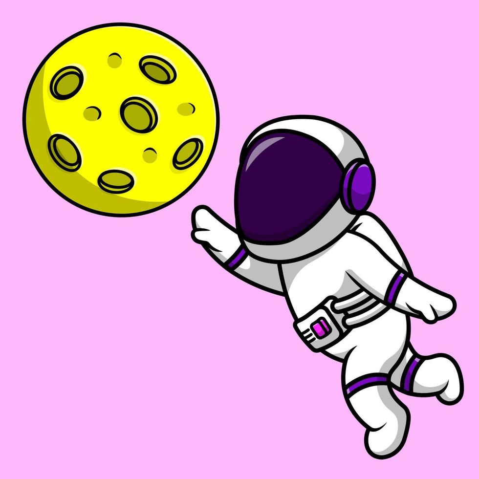 schattig astronaut vangen maan tekenfilm vector icoon illustratie. vlak tekenfilm concept