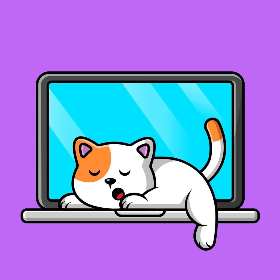 schattige kat slapen op laptop cartoon vector pictogram illustratie. dier technologie plat cartoon concept