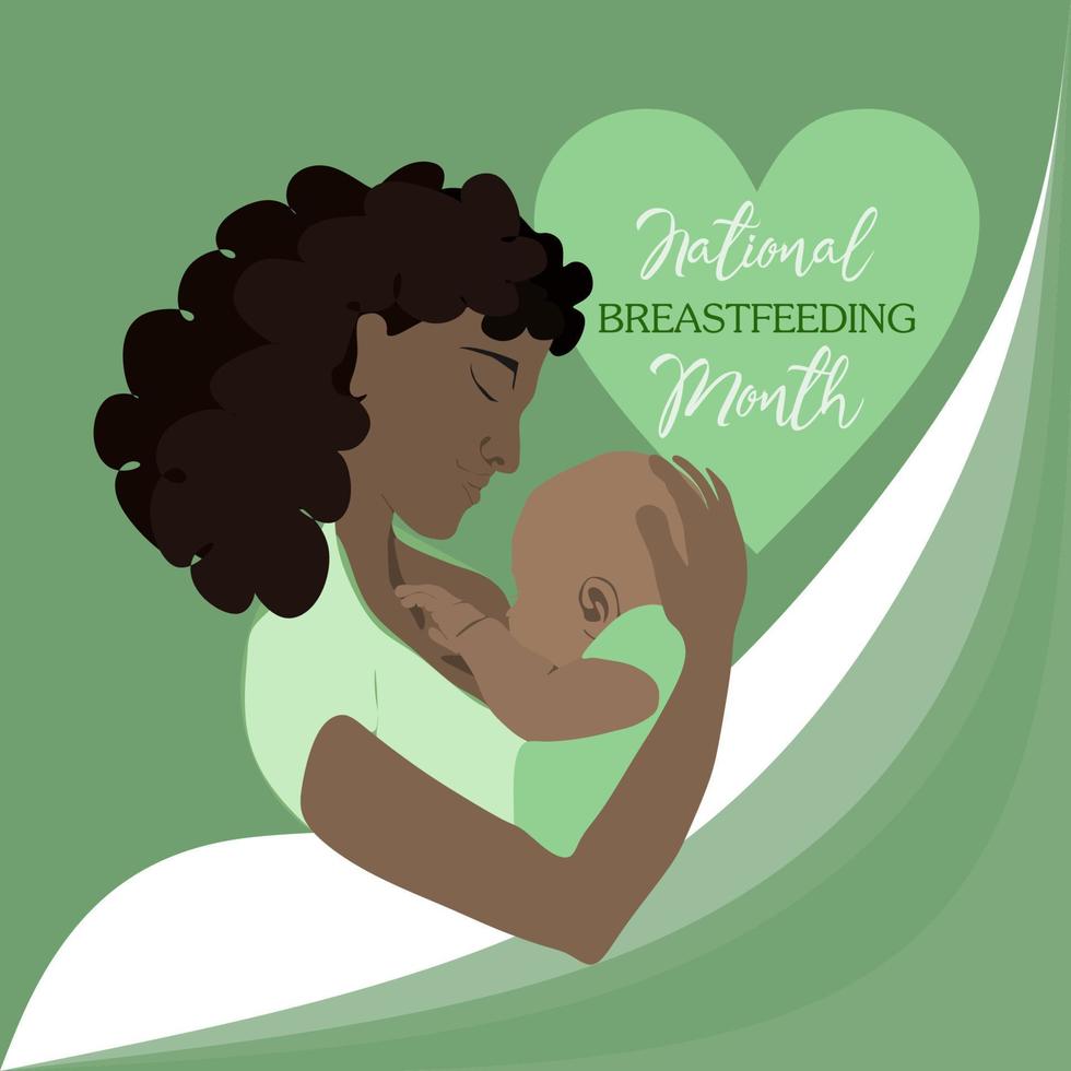 jong Afrikaanse Amerikaans vrouw borstvoeding geeft haar pasgeboren baby Holding en verpleging hem in handen. borstvoeding concept. borst voeden week of maand klem kunst. kind drankjes melk van de vrouw borst. vector