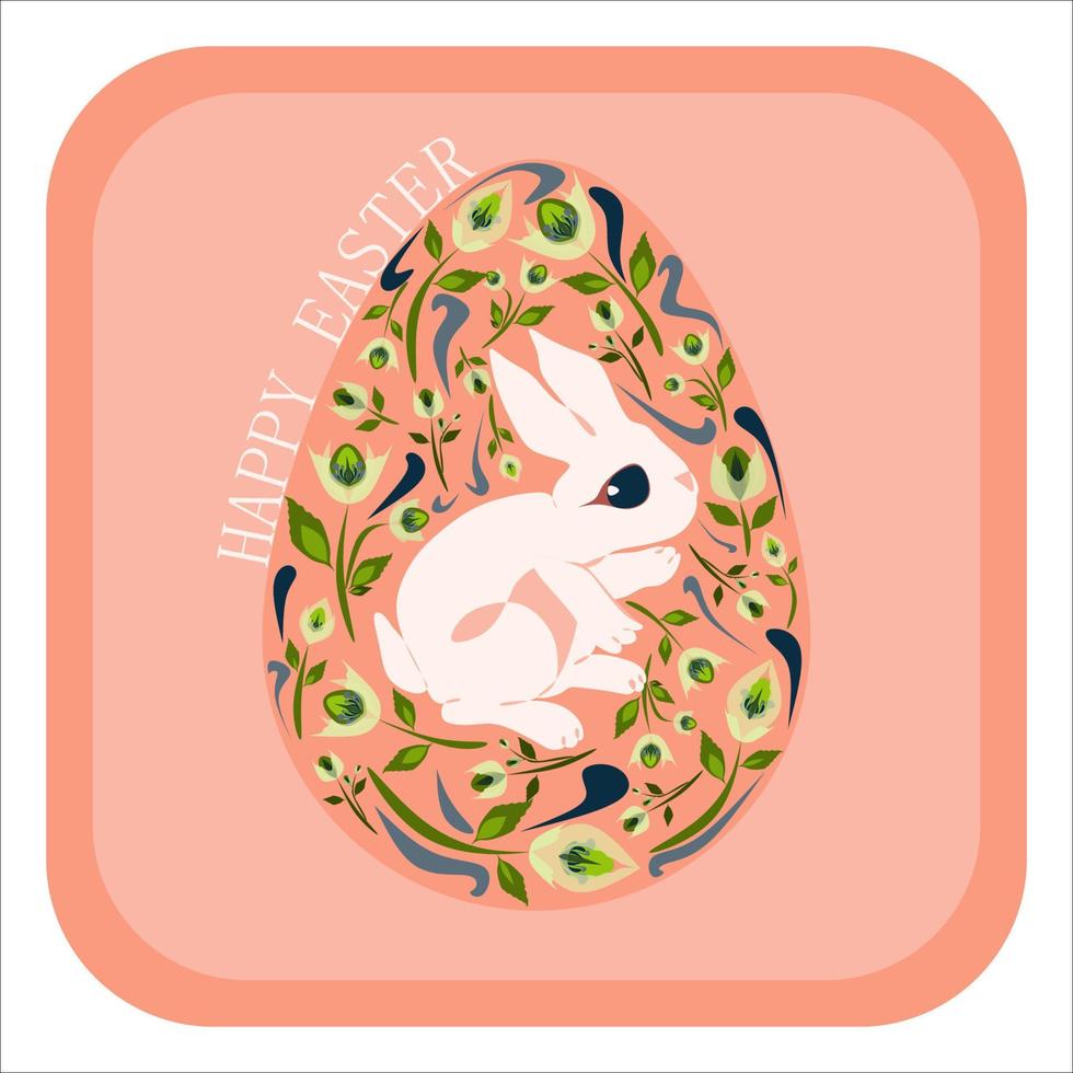 gelukkig Pasen vakantie en Hallo voorjaar concept in pastel kleuren tekenfilm stijl ontwerp. geïsoleerd vector groet kaart met Pasen konijn in versierd met bloemen roze Pasen ei