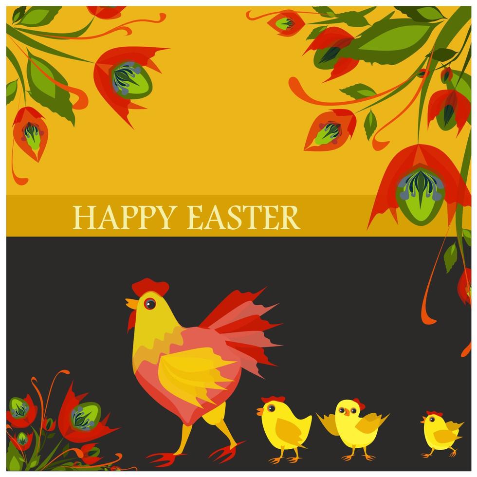 geïsoleerd vector illustratie met schattig kip geschilderd Aan Pasen ei en versierd met rood bloemen. traditioneel decoratie van eieren voor religieus vakantie. gelukkig Pasen groet kaart, banier of na.