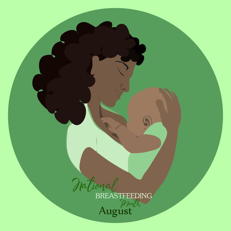 jong Afrikaanse Amerikaans vrouw borstvoeding geeft haar pasgeboren baby Holding en verpleging hem in handen. borstvoeding concept. borst voeden week of maand klem kunst. kind drankjes melk van de vrouw borst. vector