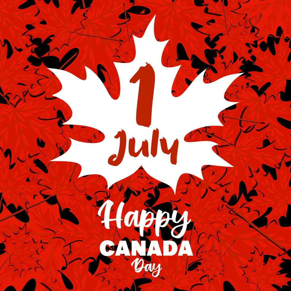 gelukkig Canada dag poster. Canadees vlag vector illustratie, groet kaart of poster met hand- getrokken schoonschrift belettering. Canada rood esdoorn- blad