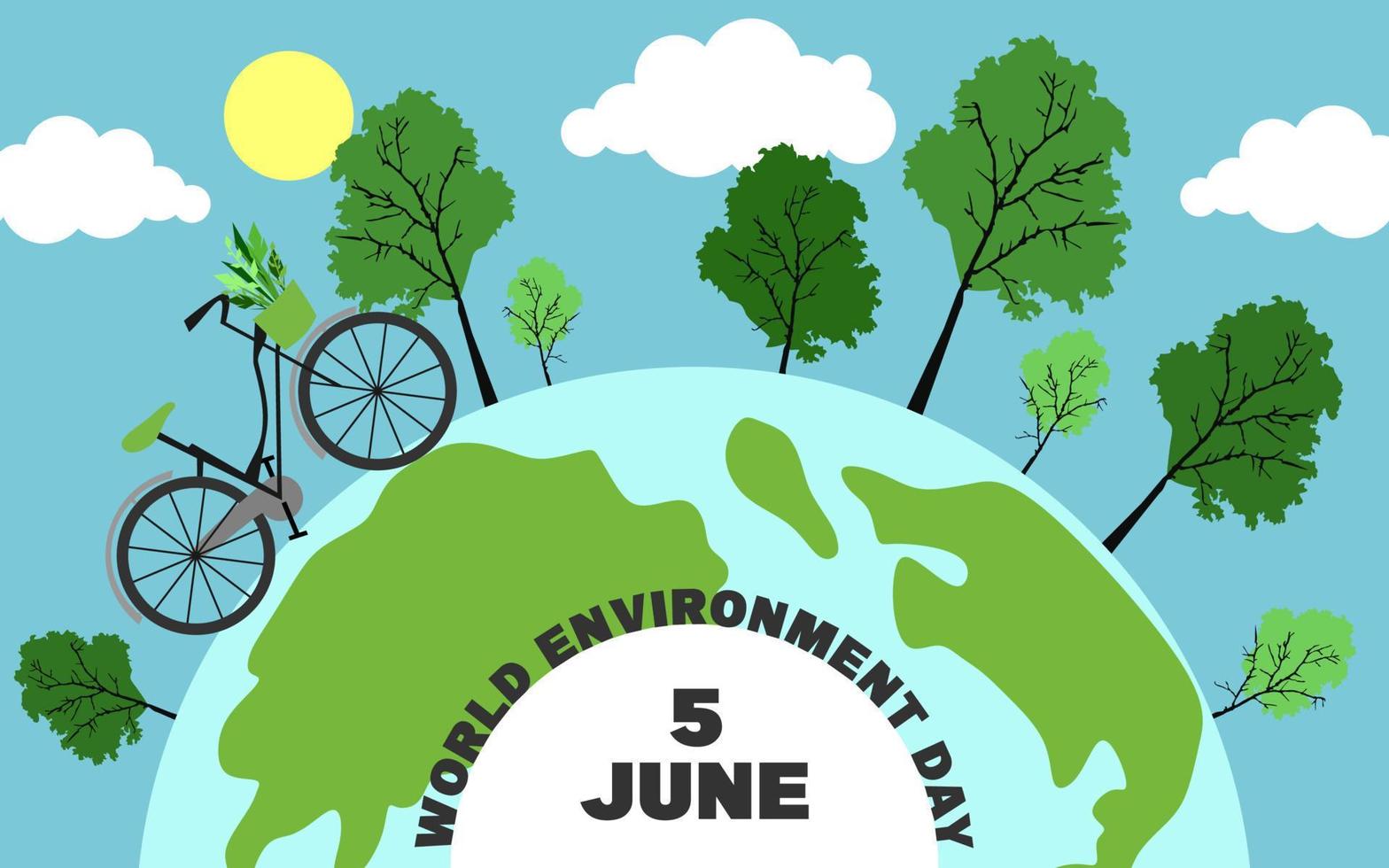 creatief poster of banier van wereld milieu dag. Gaan groen oand Gaan eco concept. gebruik makend van fietsen in plaats daarvan van auto's naar vermijden lucht verontreiniging vector
