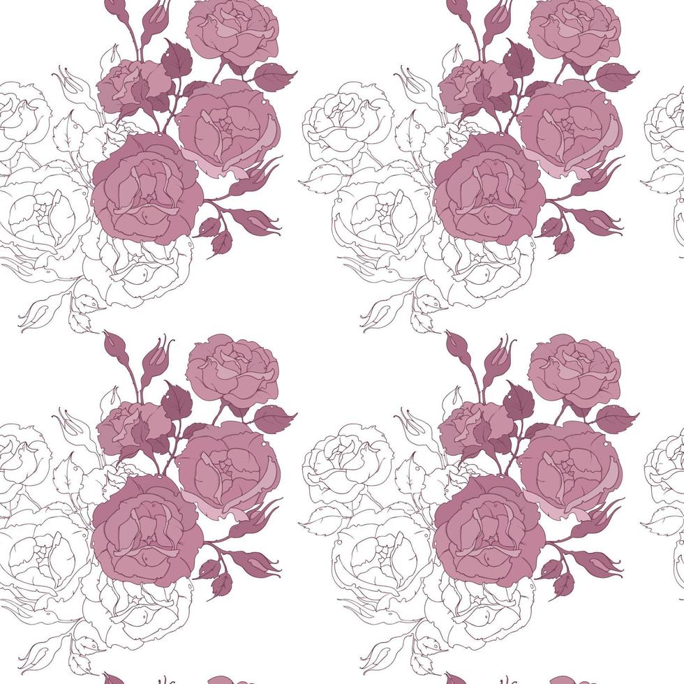 naadloos bloemen patroon met inschrijving roze rozen Aan wit achtergrond. tekening bloemen en bloemknoppen vector illustratie voor kleding stof, behang, omhulsel papier.