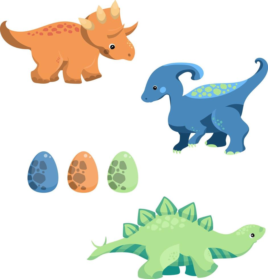 schattig dinosaurus clip art, dinosaurus en eieren bundel pak vector
