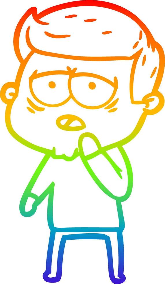 regenbooggradiënt lijntekening cartoon moe man vector