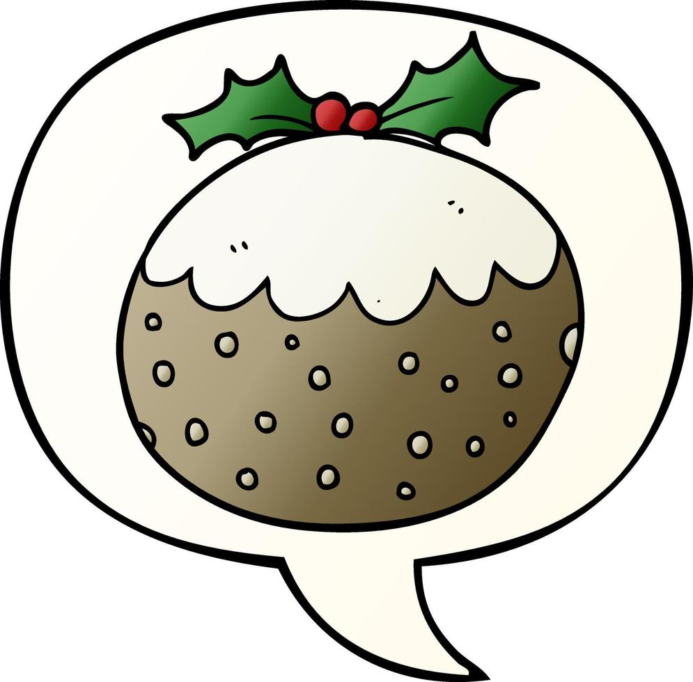 cartoon kerstpudding en tekstballon in vloeiende gradiëntstijl vector