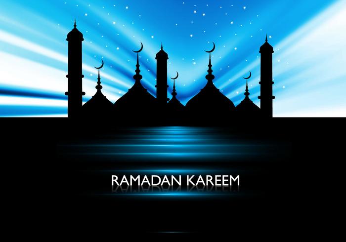 Silhouet Van Moskee Op Ramadan Kareem Kaart vector