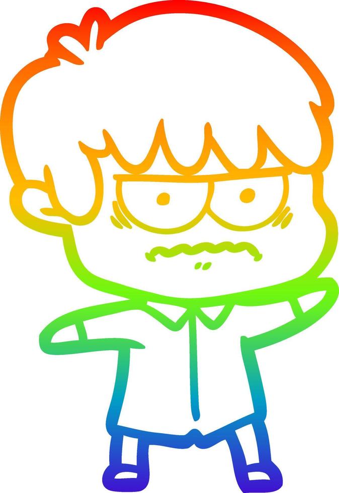 regenbooggradiënt lijntekening geïrriteerde cartoon jongen vector