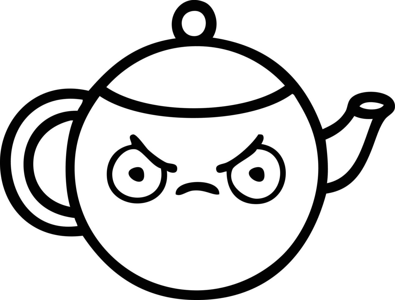 lijn tekening tekenfilm boos thee pot vector