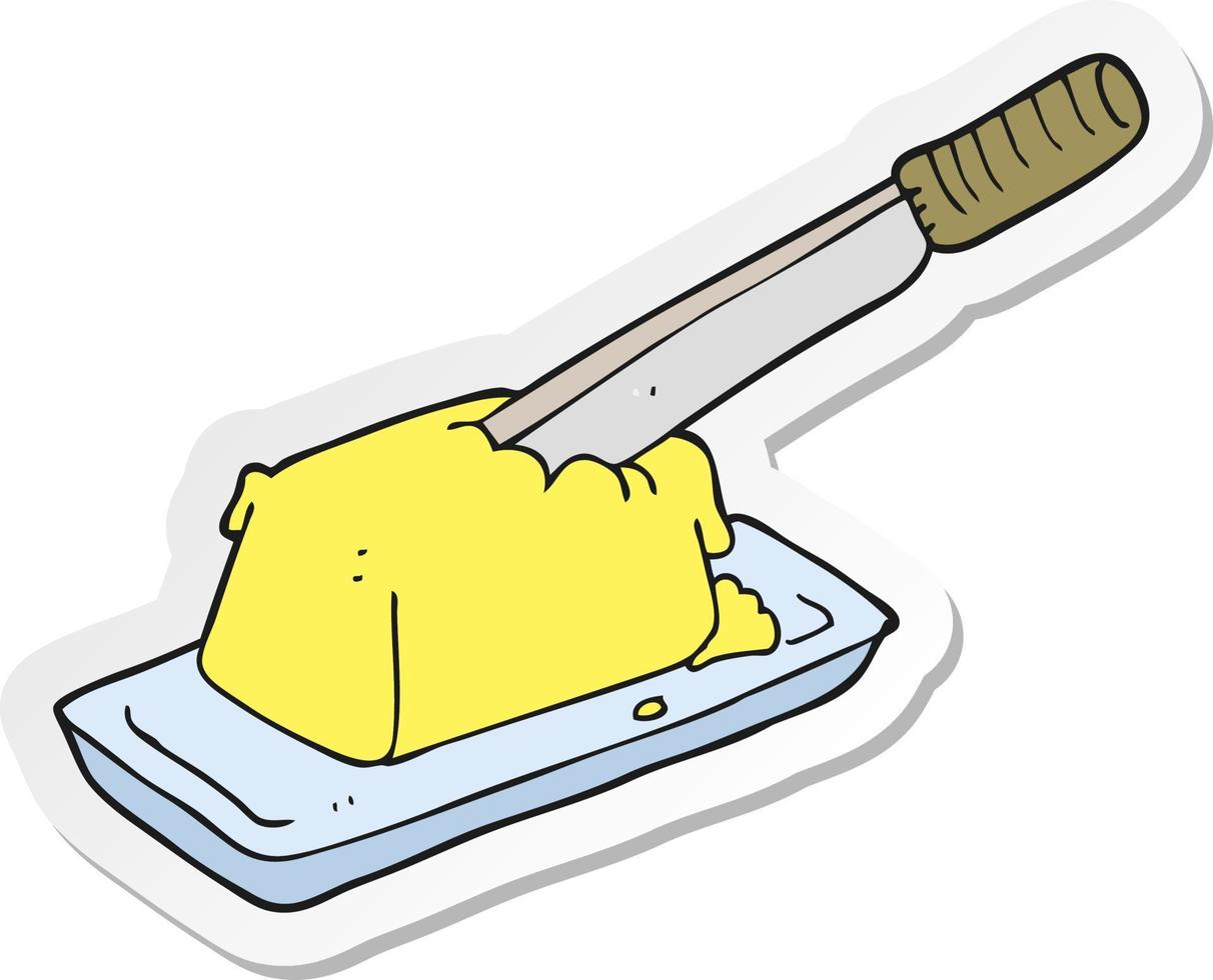sticker van een tekenfilm mes in boter vector