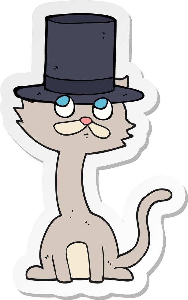 sticker van een cartoonkat met hoge hoed vector