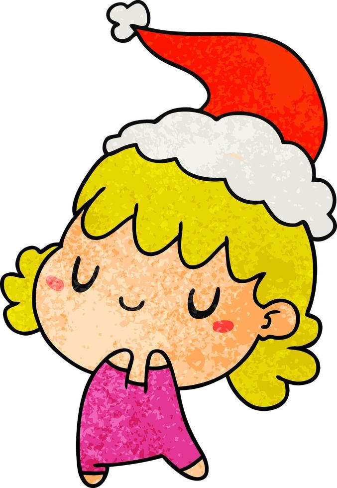 kerst getextureerde cartoon van kawaii girl vector